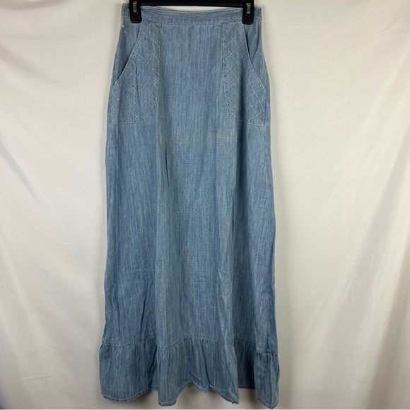 Double D ranch linen blend denim maxi skirt size 4 western - Picture 1 of 8